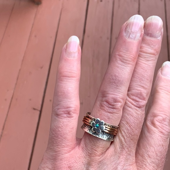 BOUTIQUE 2-TONE MEDITATION FIRE OPAL 925 RING, 8 - Picture 7 of 11